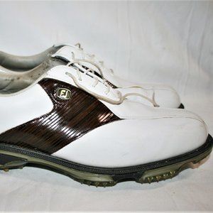 FootJoy Dryjoys Tour White/Brown Leather Golf Shoes Size 10 M
